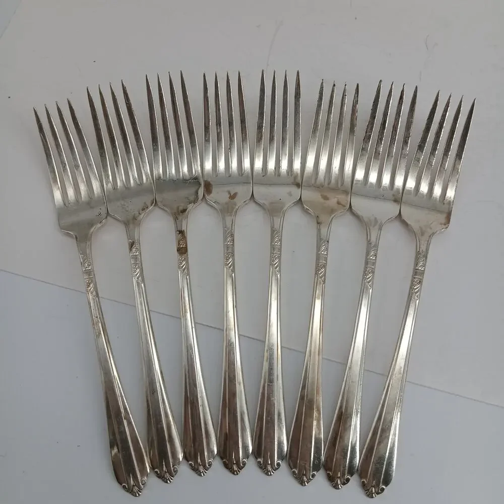 8X DF Rogers Starlight Dinner Forks Silverplate International